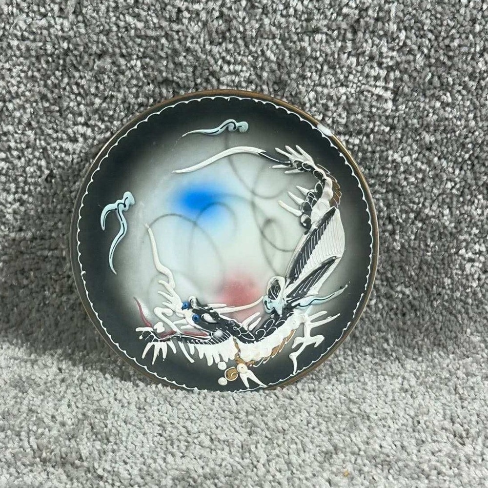 Kutani Saucer Grey Handpainted Moriage Dragon Porcelain Japan 4.75"